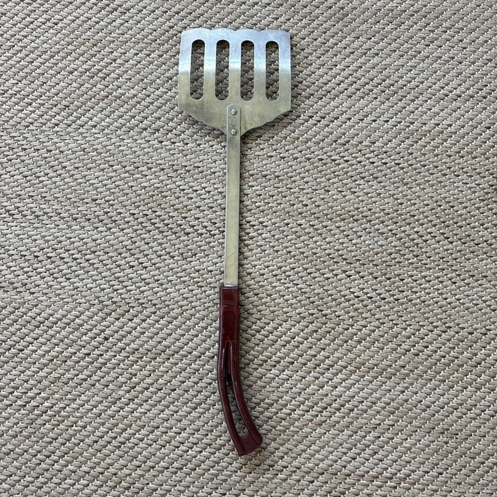STANHOME Stainless Flipper Slotted Spatula Burgundy Handle Vintage MCM‎
